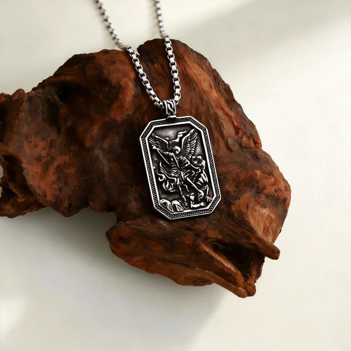 BlessingTree St. Michael Archangel Stainless Steel Pendant Necklace for Protection and Strength