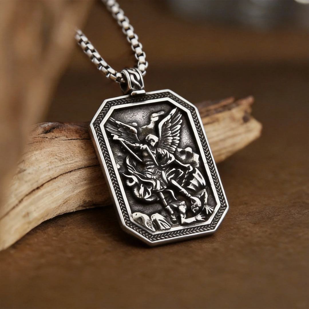BlessingTree St. Michael Archangel Stainless Steel Pendant Necklace for Protection and Strength