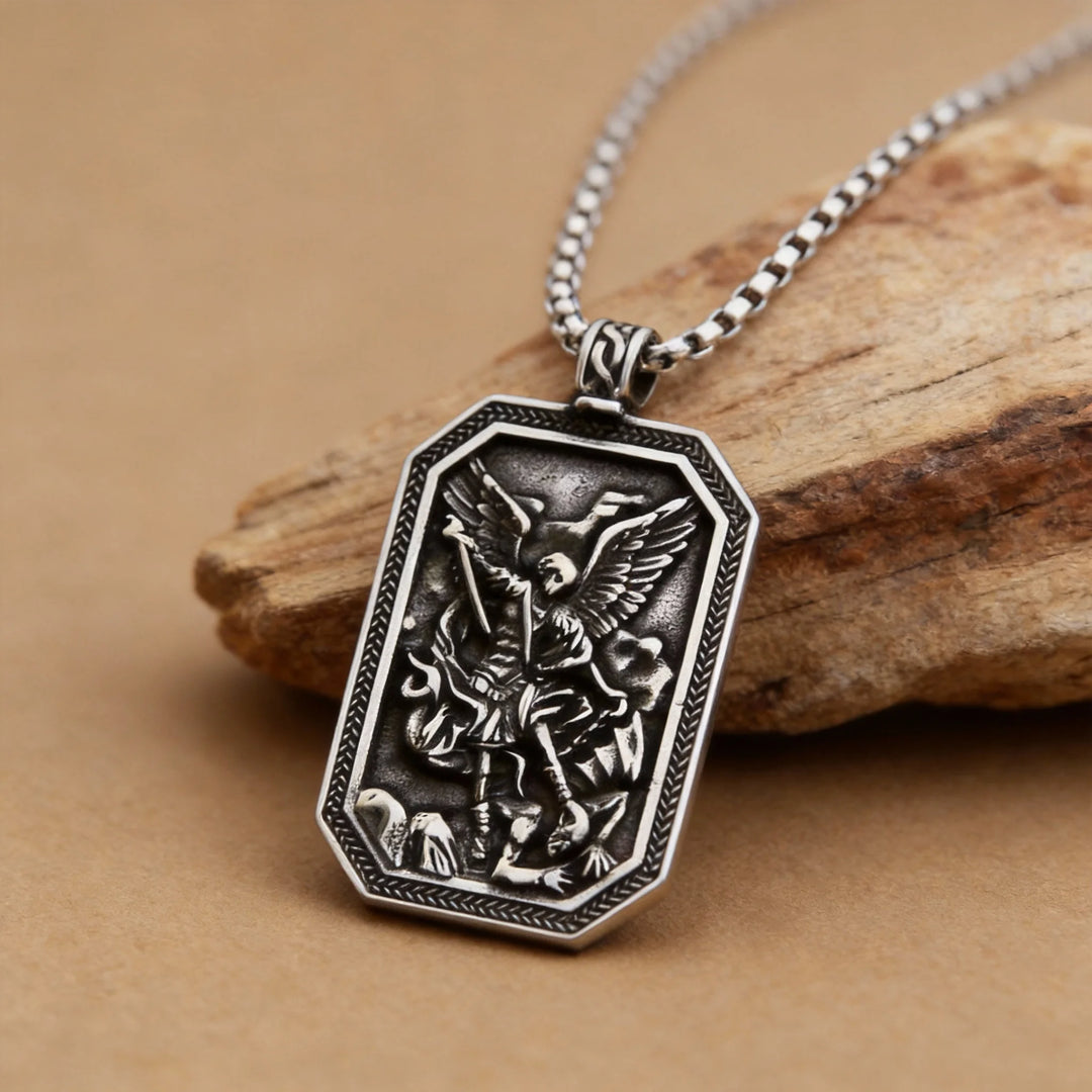 BlessingTree St. Michael Archangel Stainless Steel Pendant Necklace for Protection and Strength