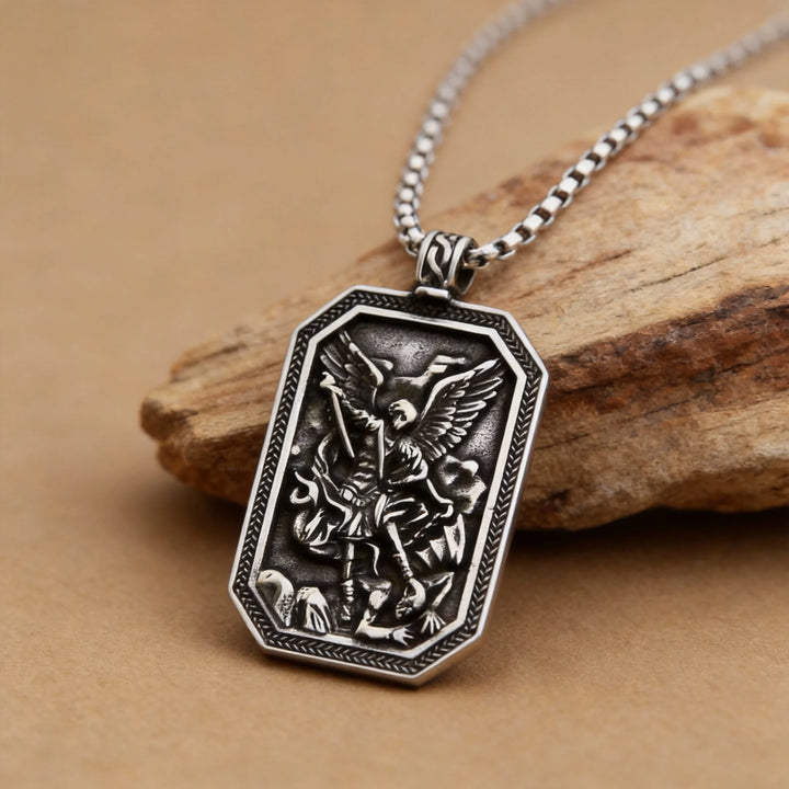 BlessingTree St. Michael Archangel Stainless Steel Pendant Necklace for Protection and Strength