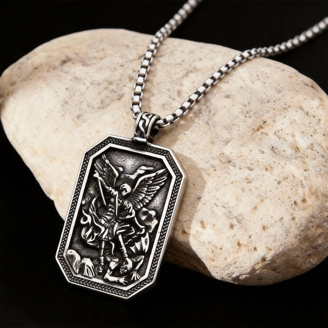 BlessingTree St. Michael Archangel Stainless Steel Pendant Necklace for Protection and Strength
