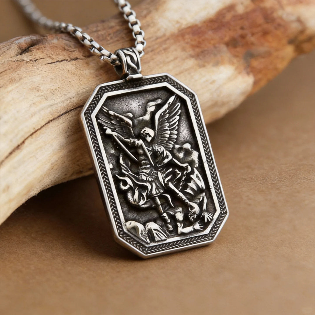 BlessingTree St. Michael Archangel Stainless Steel Pendant Necklace for Protection and Strength