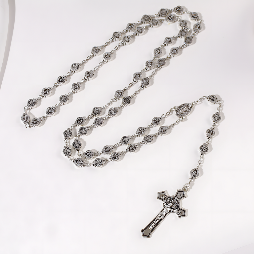 BlessingTree Saint Benedict Alloy Rosary Necklace with Crucifix