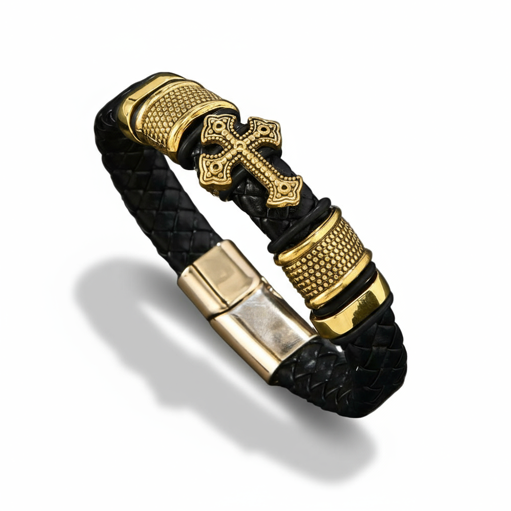 BlessingTree Braided Leather Cross Bracelet