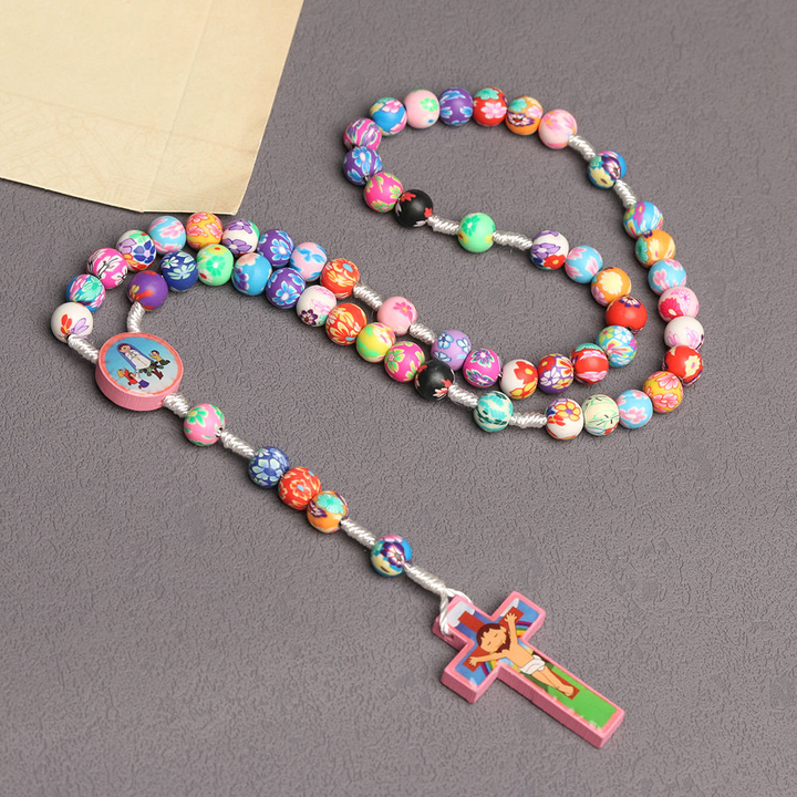 BlessingTree Kids Colorful Soft Clay Rosary with Wooden Cross