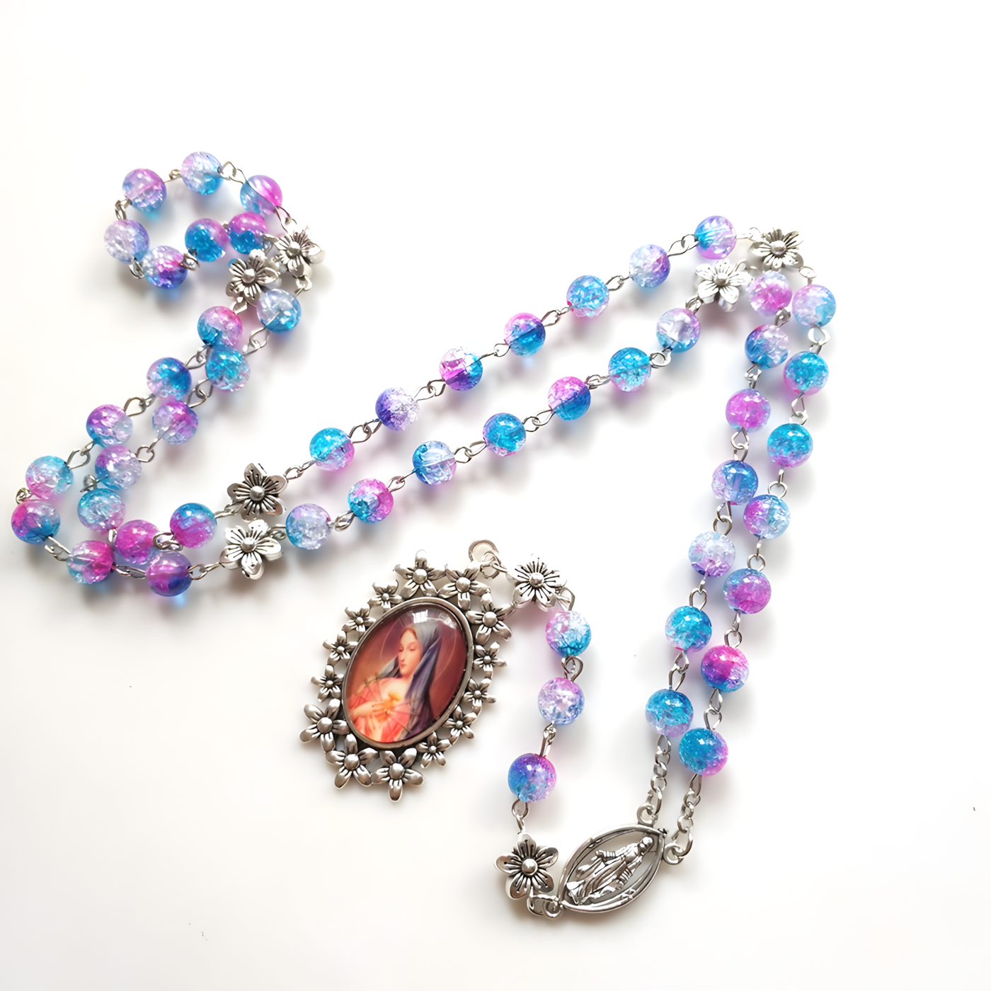 BlessingTree Aurora Dream Rosary Necklace with Virgin Mary Pendant