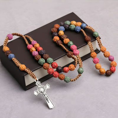 BlessingTree Multicolor Rose Rosary Necklace – Catholic Prayer Beads