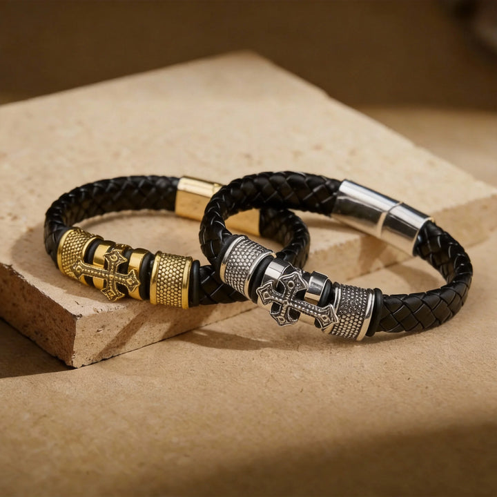 BlessingTree Braided Leather Cross Bracelet