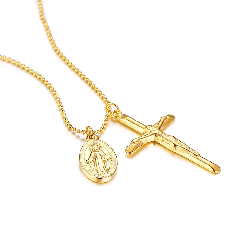 BlessingTree Virgin Mary Cross Necklace for Women with Ball Chain