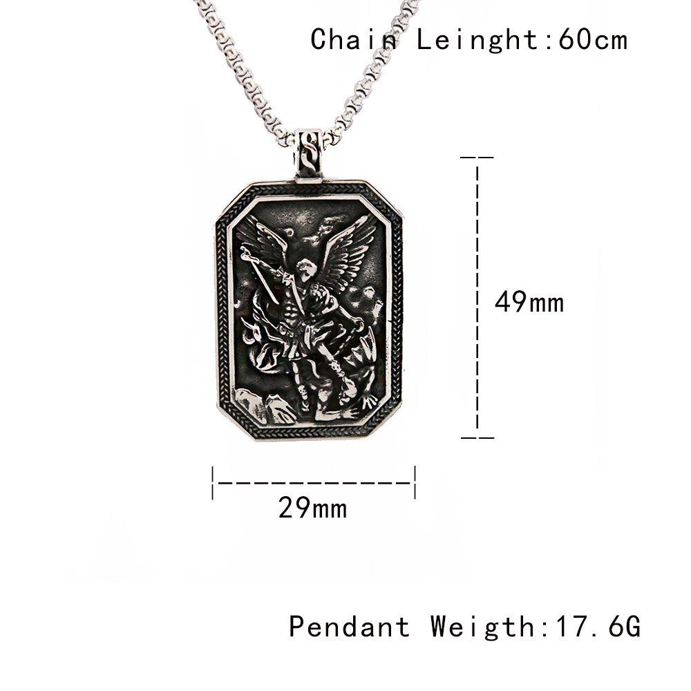 BlessingTree St. Michael Archangel Stainless Steel Pendant Necklace for Protection and Strength