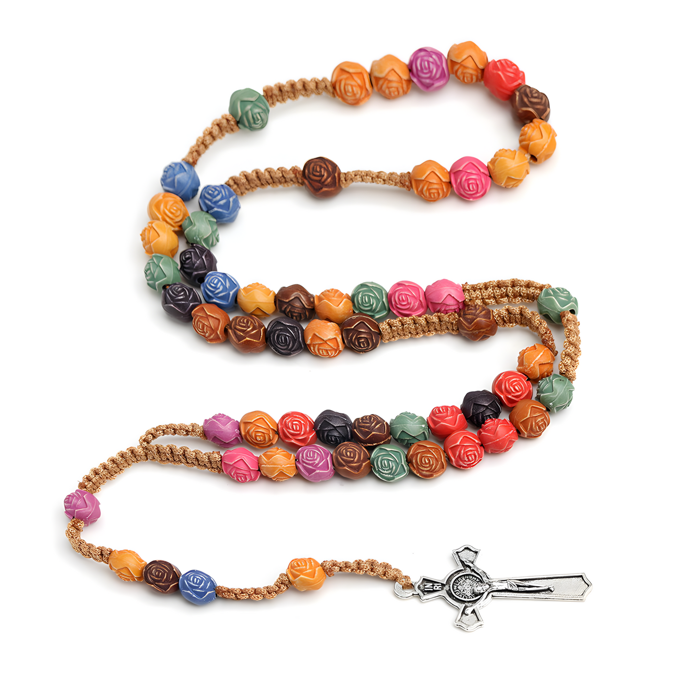 BlessingTree Multicolor Rose Rosary Necklace – Catholic Prayer Beads