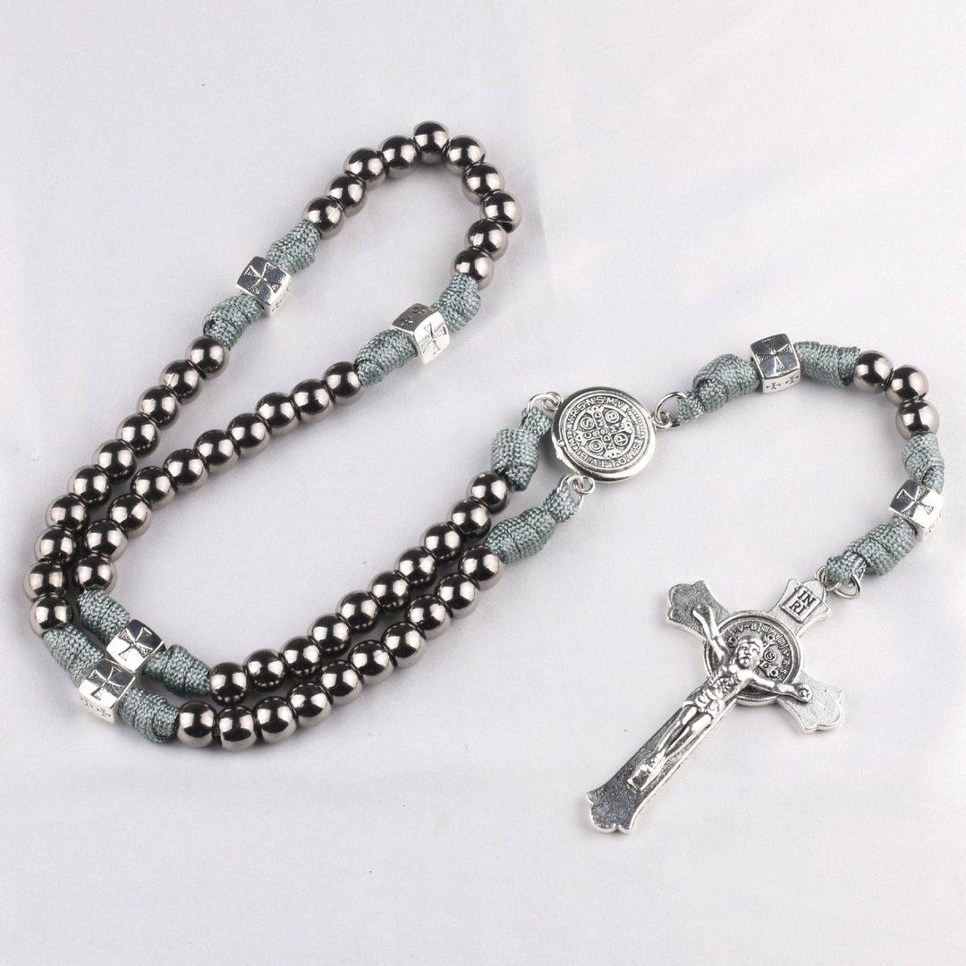 BlessingTree St. Benedict Paracord Rosary for Men Catholic Prayer Beads with Metal Crucifix