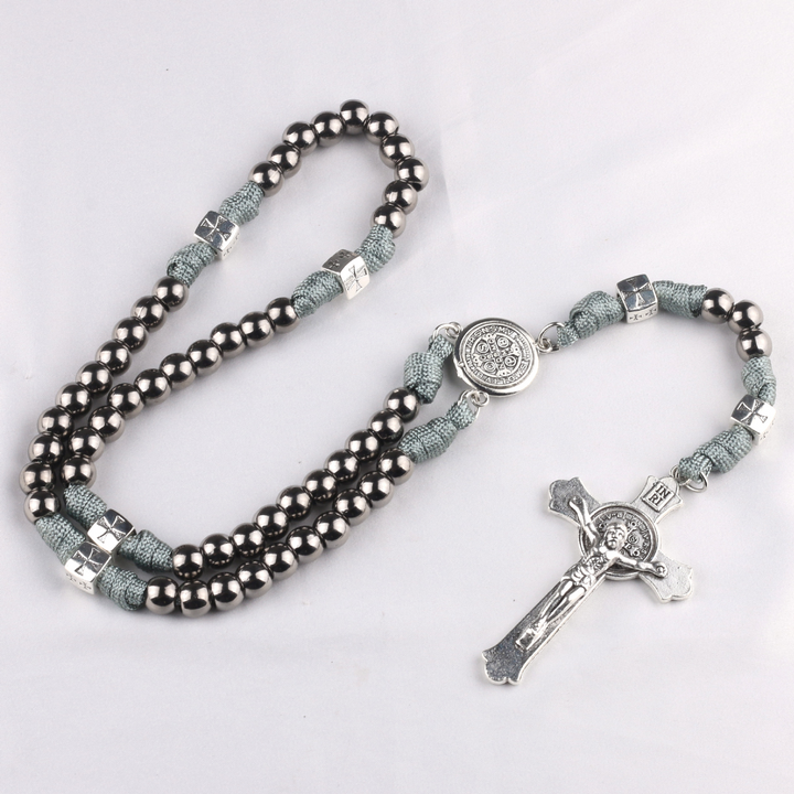 BlessingTree St. Benedict Paracord Rosary for Men Catholic Prayer Beads with Metal Crucifix