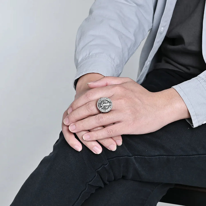 BlessingTree Vintage St. Benedict Stainless Steel Ring