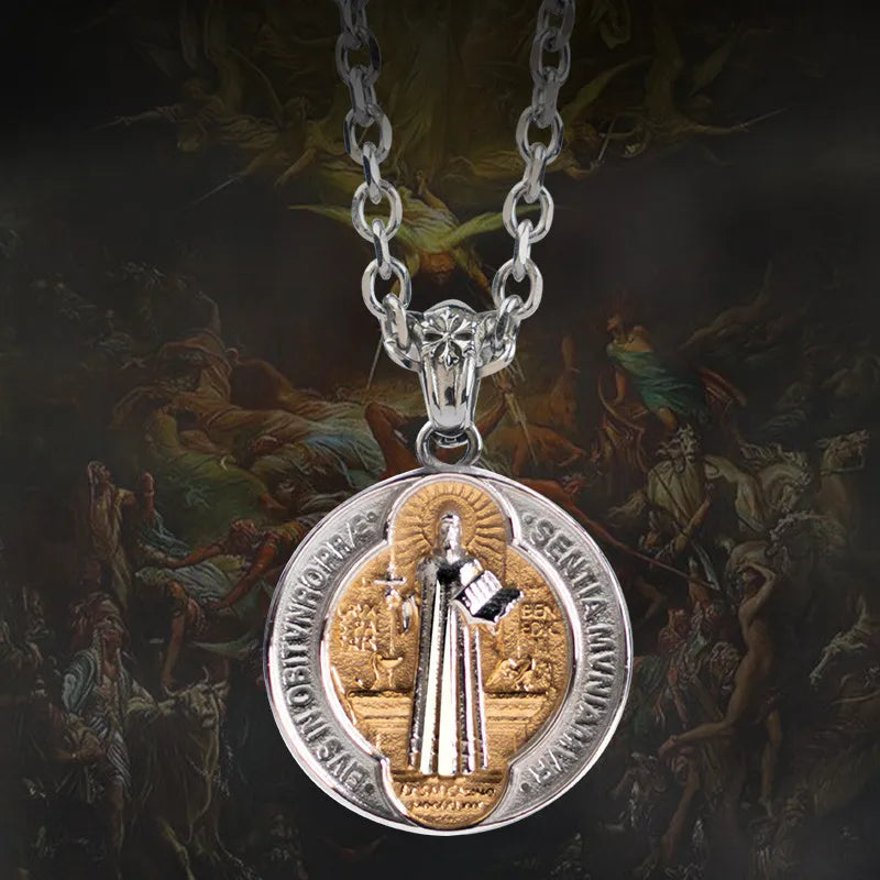 BlessingTree Saint Benedict Medal Pendant Necklace Vintage Stainless Steel