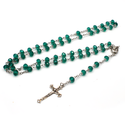 BlessingTree Emerald Crystal Rosary with Silver Crucifix – A Handcrafted Beaded Prayer Necklace