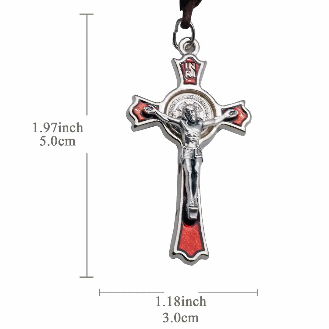 BlessingTree Saint Benedict Crucifix Pendant Silver Plated Alloy with Red Enamel and INRI