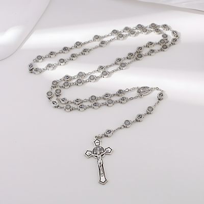 BlessingTree Saint Benedict Alloy Rosary Necklace with Crucifix