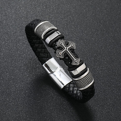 BlessingTree Braided Leather Cross Bracelet