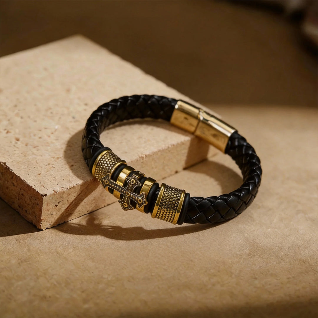 BlessingTree Braided Leather Cross Bracelet