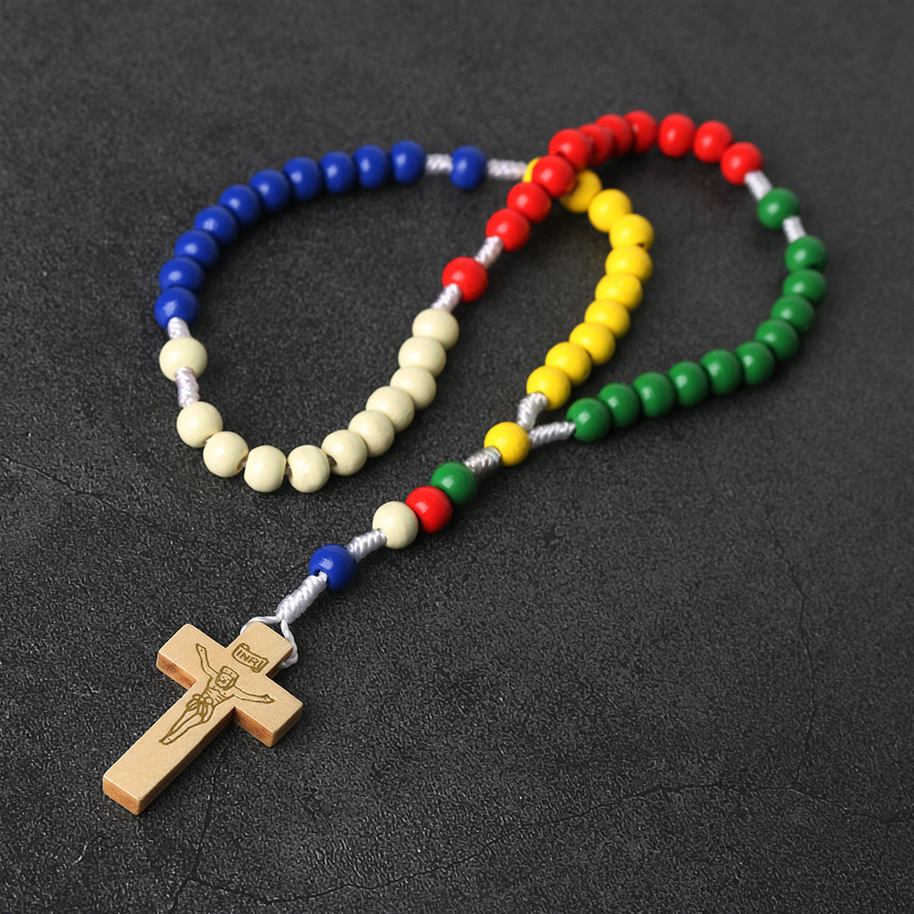 BlessingTree Kids Wooden Rosary, Colorful Wood Beads with Cross for Prayer, First Communion and Baptism Gift