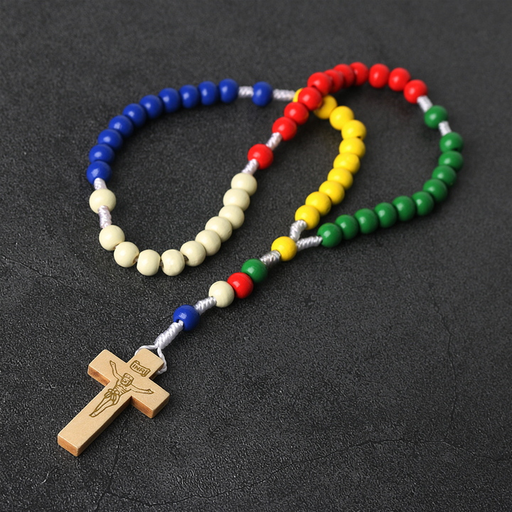 BlessingTree Kids Wooden Rosary, Colorful Wood Beads with Cross for Prayer, First Communion and Baptism Gift