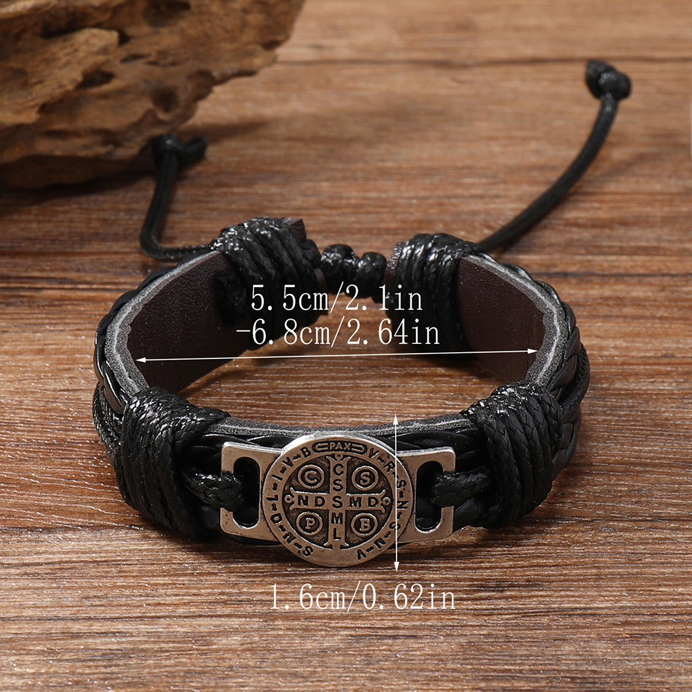 BlessingTree Handcrafted Leather Bracelet with St. Benedict Medal