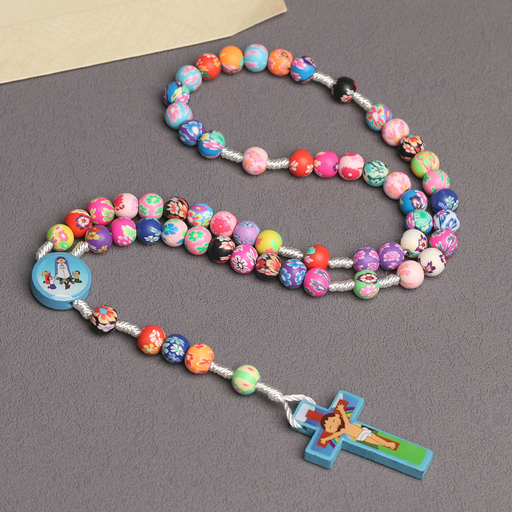 BlessingTree Kids Colorful Soft Clay Rosary with Wooden Cross