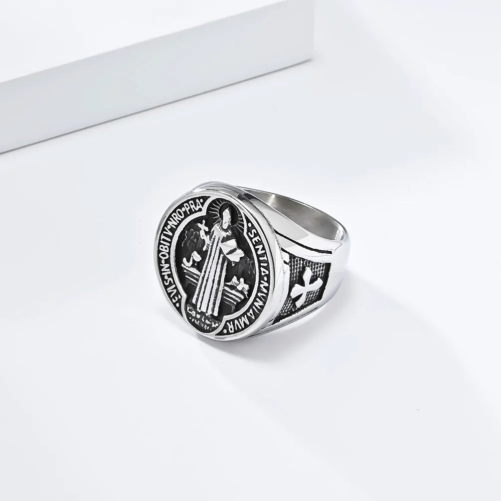 BlessingTree Vintage St. Benedict Stainless Steel Ring