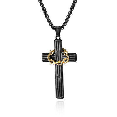 BlessingTree Stainless Steel Cross Necklace with Crown of Thorns