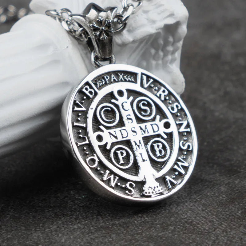 BlessingTree Saint Benedict Medal Pendant Necklace Vintage Stainless Steel