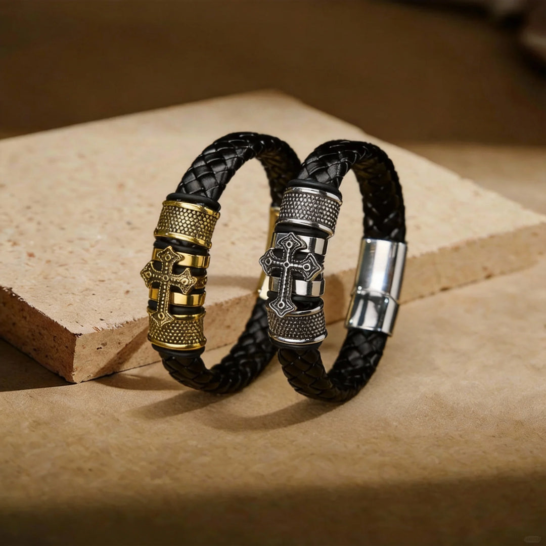 BlessingTree Braided Leather Cross Bracelet