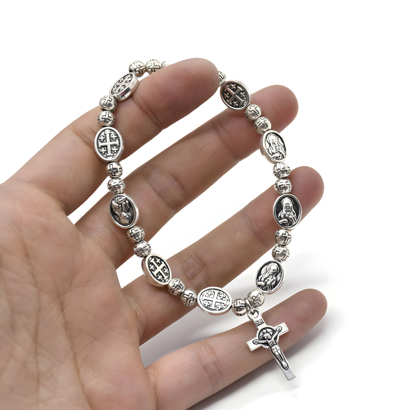 BlessingTree Stainless Alloy Cross Pocket Rosary Bracelet – Catholic Prayer Beads Jewelry Gift