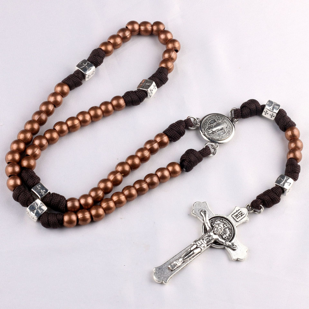 BlessingTree St. Benedict Paracord Rosary for Men Catholic Prayer Beads with Metal Crucifix