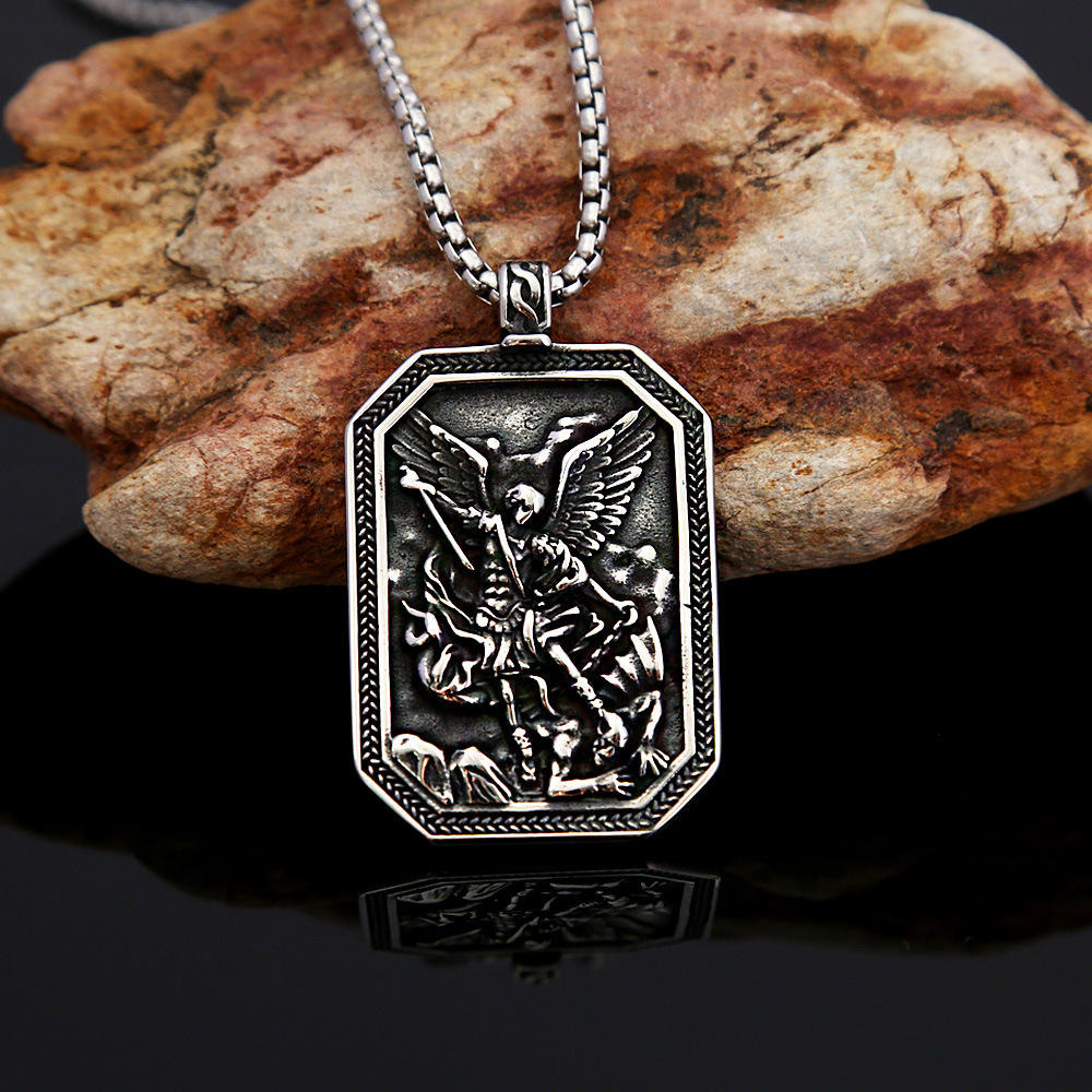 BlessingTree St. Michael Archangel Stainless Steel Pendant Necklace for Protection and Strength