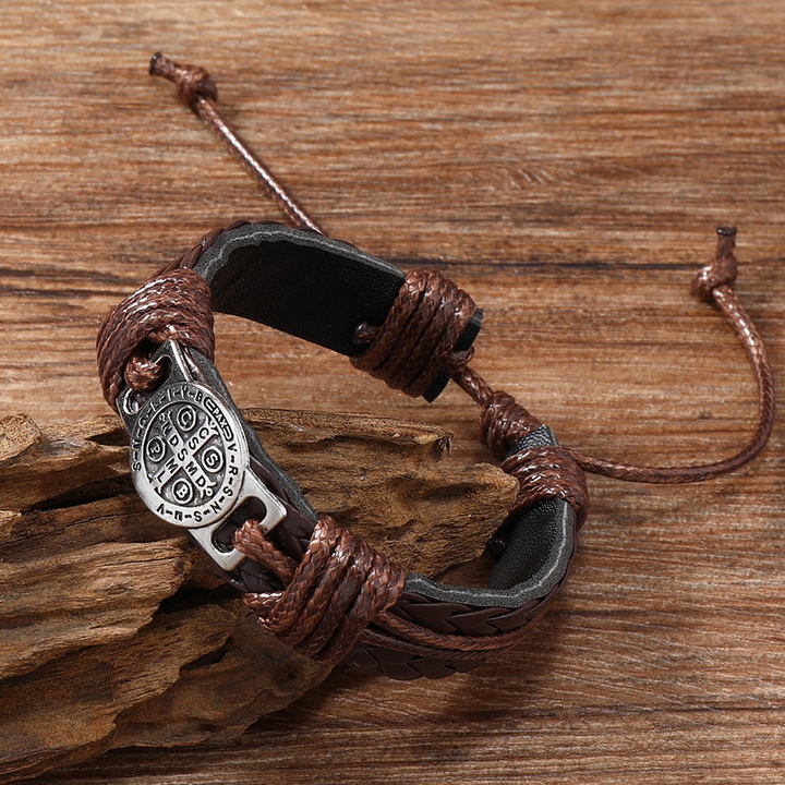 BlessingTree Handcrafted Leather Bracelet with St. Benedict Medal
