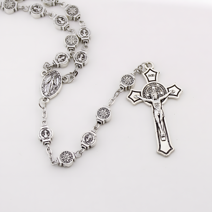 BlessingTree Saint Benedict Alloy Rosary Necklace with Crucifix