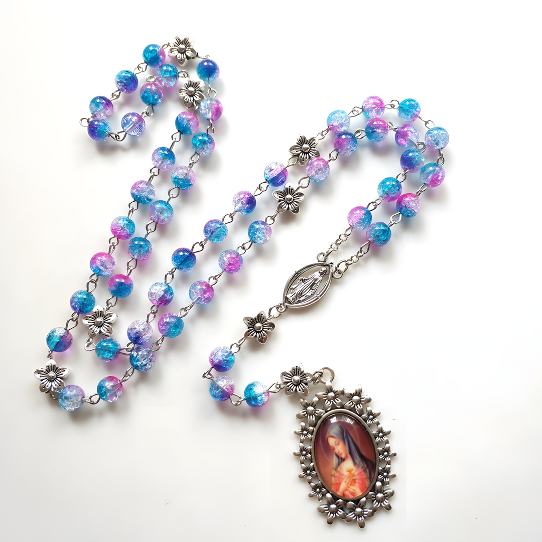 BlessingTree Aurora Dream Rosary Necklace with Virgin Mary Pendant