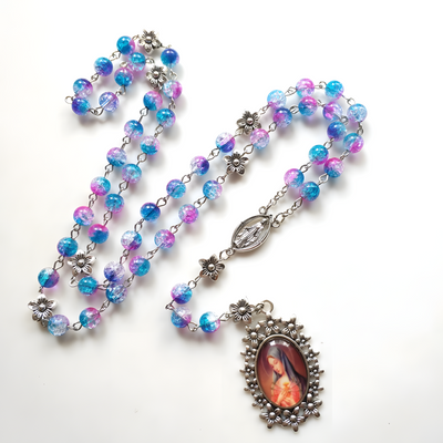 BlessingTree Aurora Dream Rosary Necklace with Virgin Mary Pendant