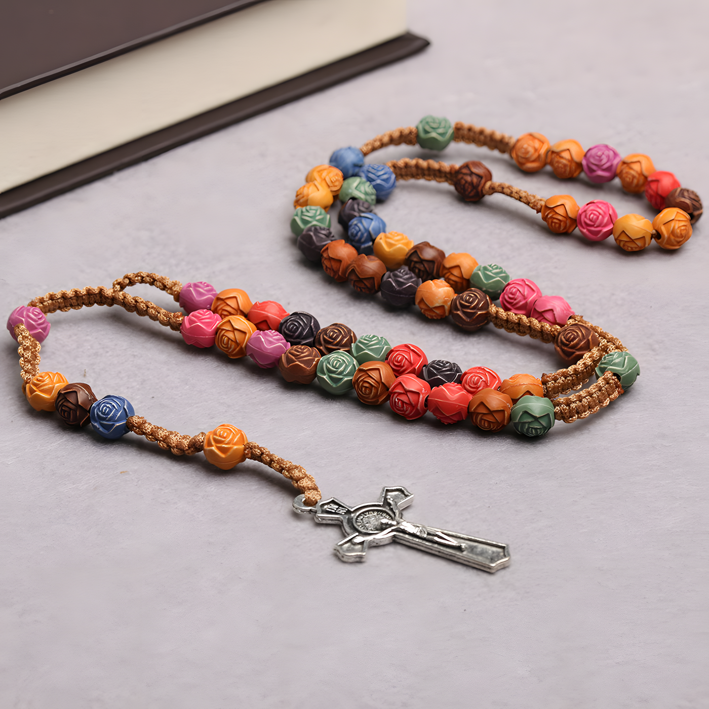 BlessingTree Multicolor Rose Rosary Necklace – Catholic Prayer Beads