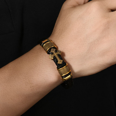 BlessingTree Braided Leather Cross Bracelet