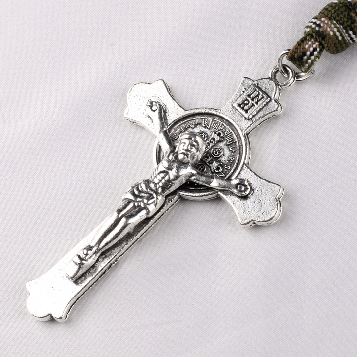 BlessingTree St. Benedict Paracord Rosary for Men Catholic Prayer Beads with Metal Crucifix