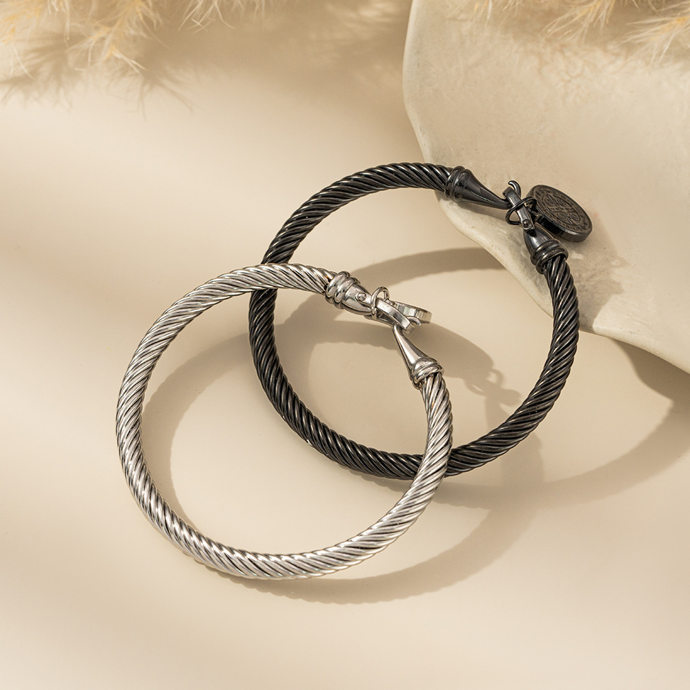 BlessingTree Stainless Steel Cable Bracelet with Saint Benedict Medal