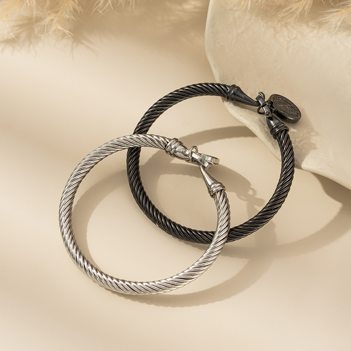 BlessingTree Stainless Steel Cable Bracelet with Saint Benedict Medal