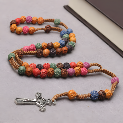 BlessingTree Multicolor Rose Rosary Necklace – Catholic Prayer Beads