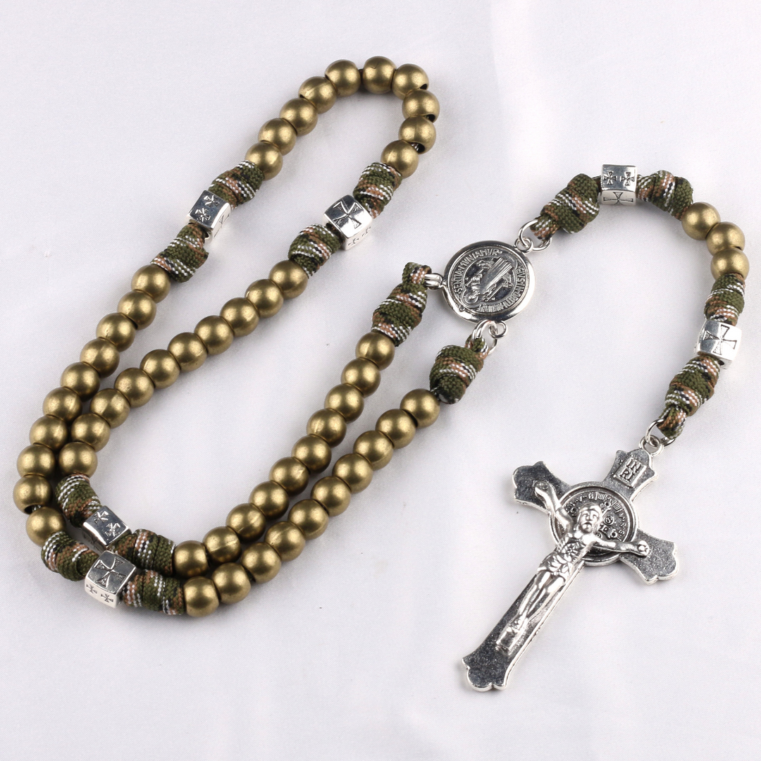 BlessingTree St. Benedict Paracord Rosary for Men Catholic Prayer Beads with Metal Crucifix