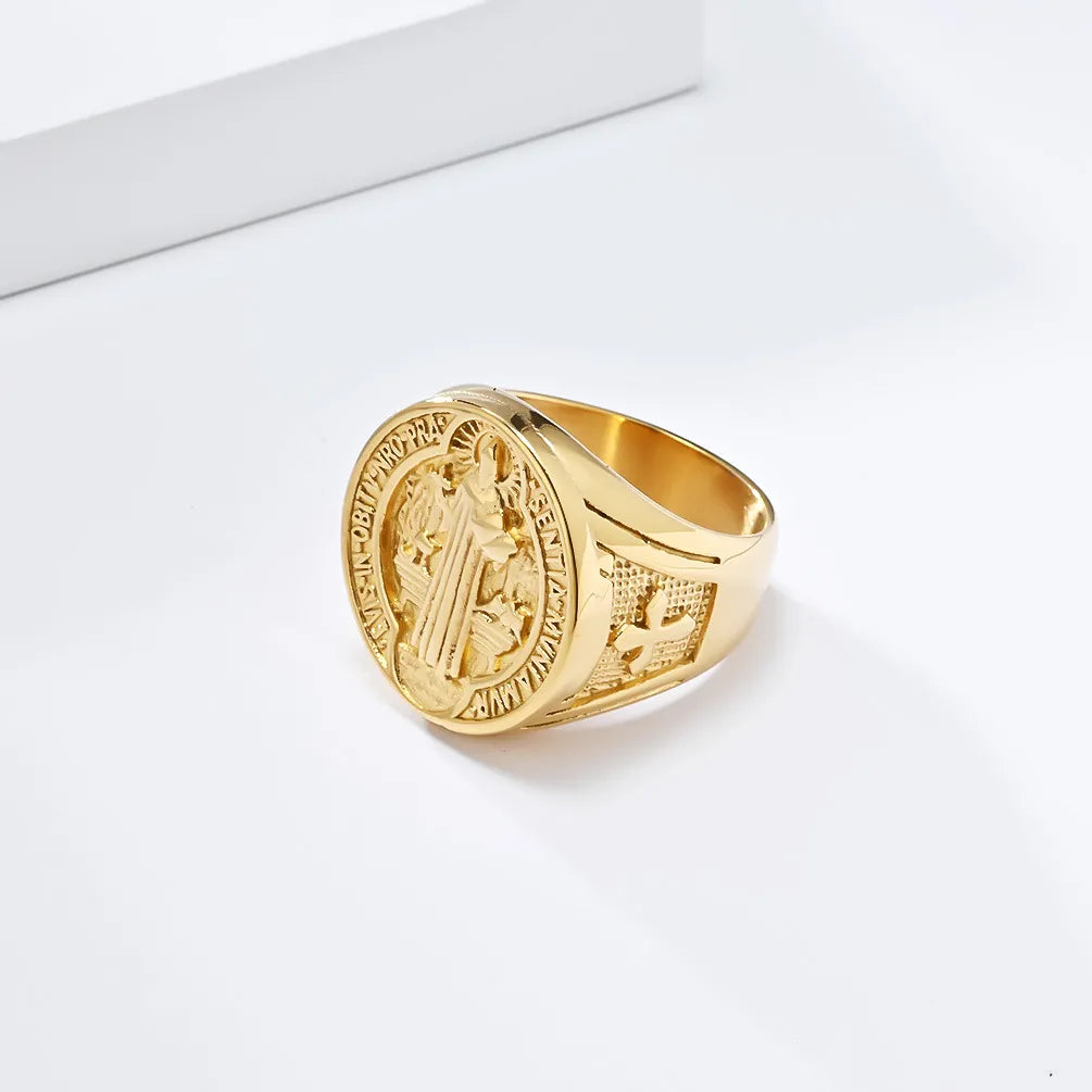 BlessingTree Vintage St. Benedict Stainless Steel Ring
