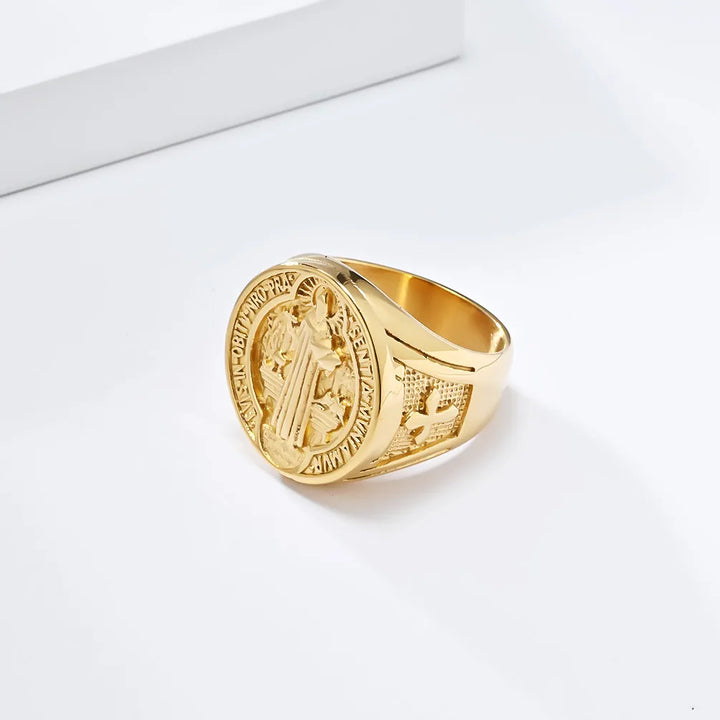 BlessingTree Vintage St. Benedict Stainless Steel Ring