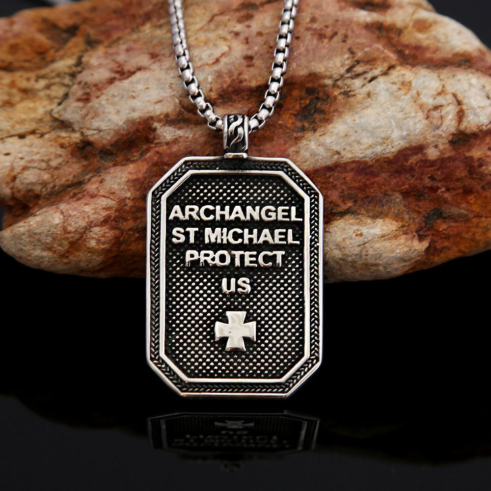 BlessingTree St. Michael Archangel Stainless Steel Pendant Necklace for Protection and Strength