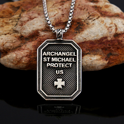 BlessingTree St. Michael Archangel Stainless Steel Pendant Necklace for Protection and Strength